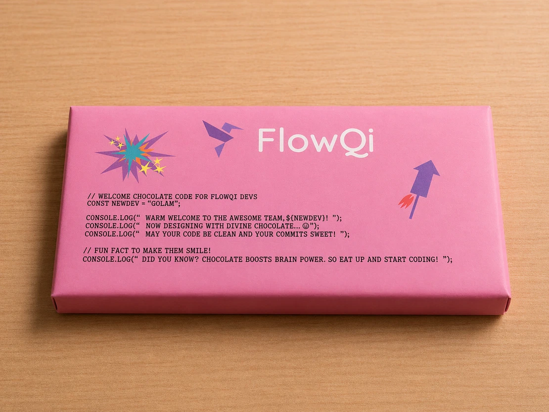 FlowQi onboarding gift — chocolate with code