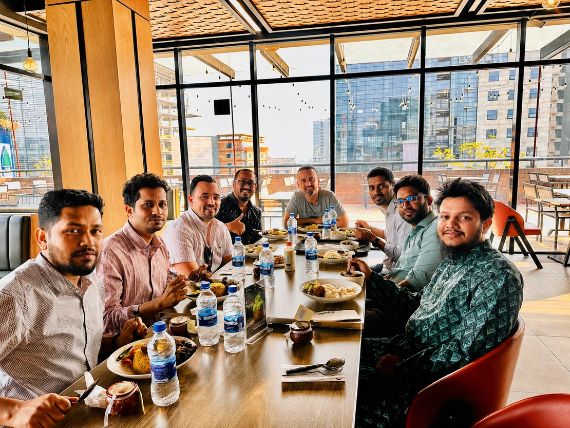 The FlowQi team having lunch in Dhaka